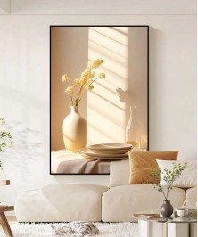 Black Frame 60*90 Cm Crystall Porsalein Painting Yellow Vase Turkish Style For Living Room